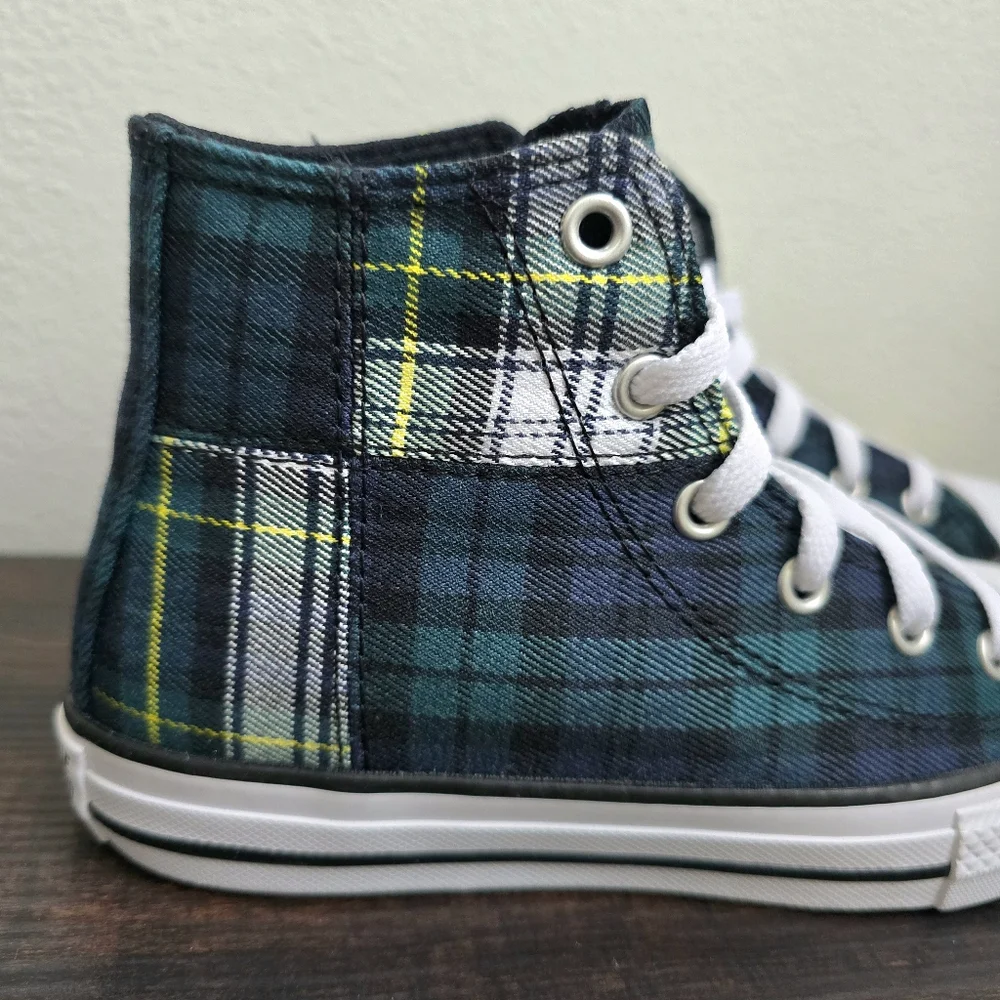 Converse Kids Chuck Taylor Plaid Luxe High Top Sneakers Green Blue Size 1 Youth‎